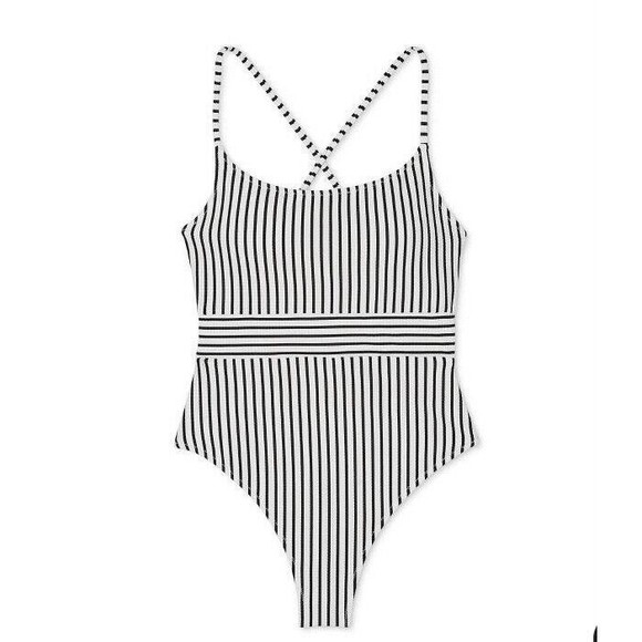 NWT Black and White Striped Shade & Shore High Cut One Piece Swimsuit S - Picture 3 of 7